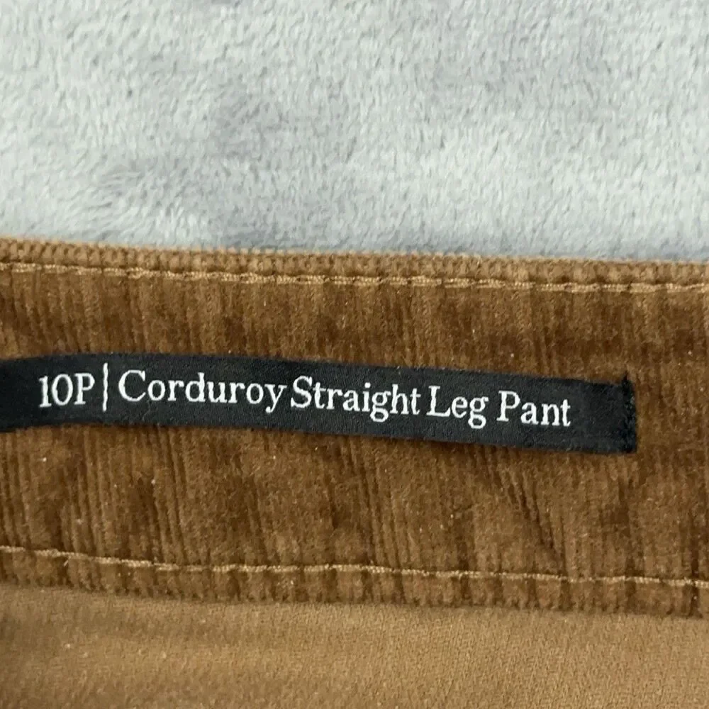 Talbots Corduroy Straight Leg Pants Womens Size 10 Petite Brown Stretch